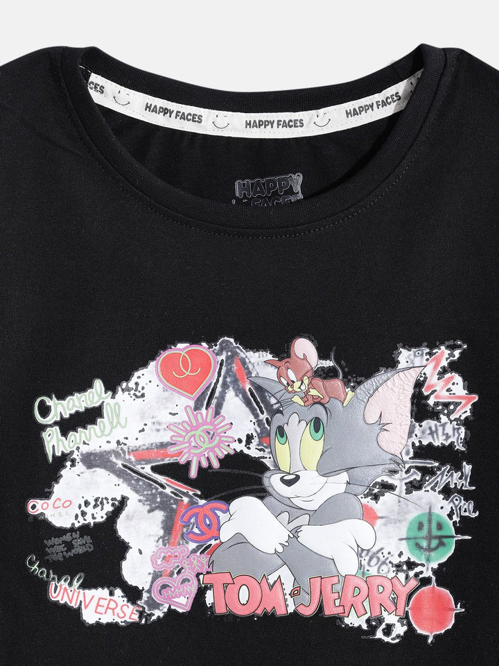 Happy Faces Girls Tom & Jerry Printed Pure Cotton T-shirt