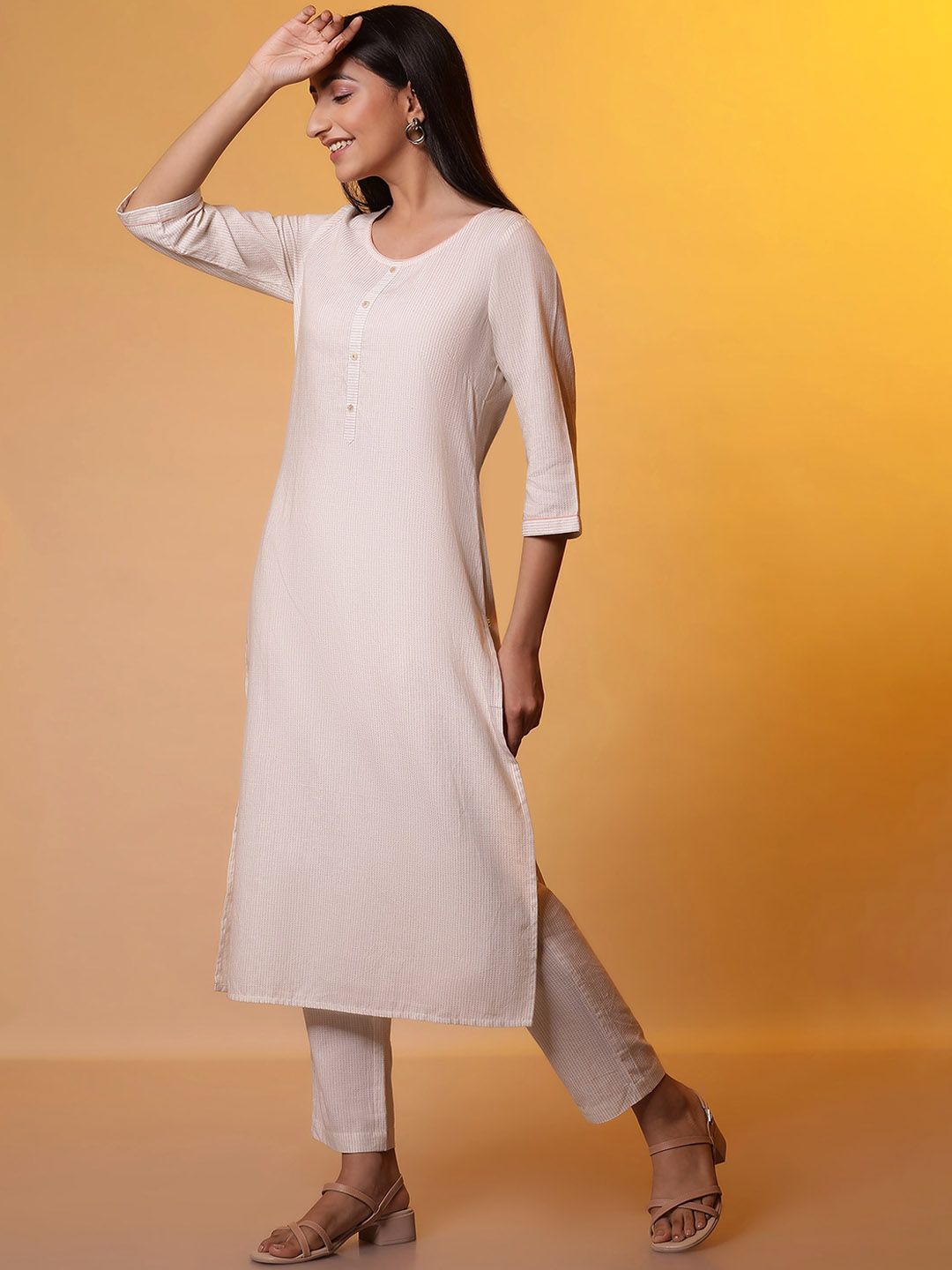 AURELIA Women Striped Regular Pure Cotton Kurta With Trousers & Dupatta