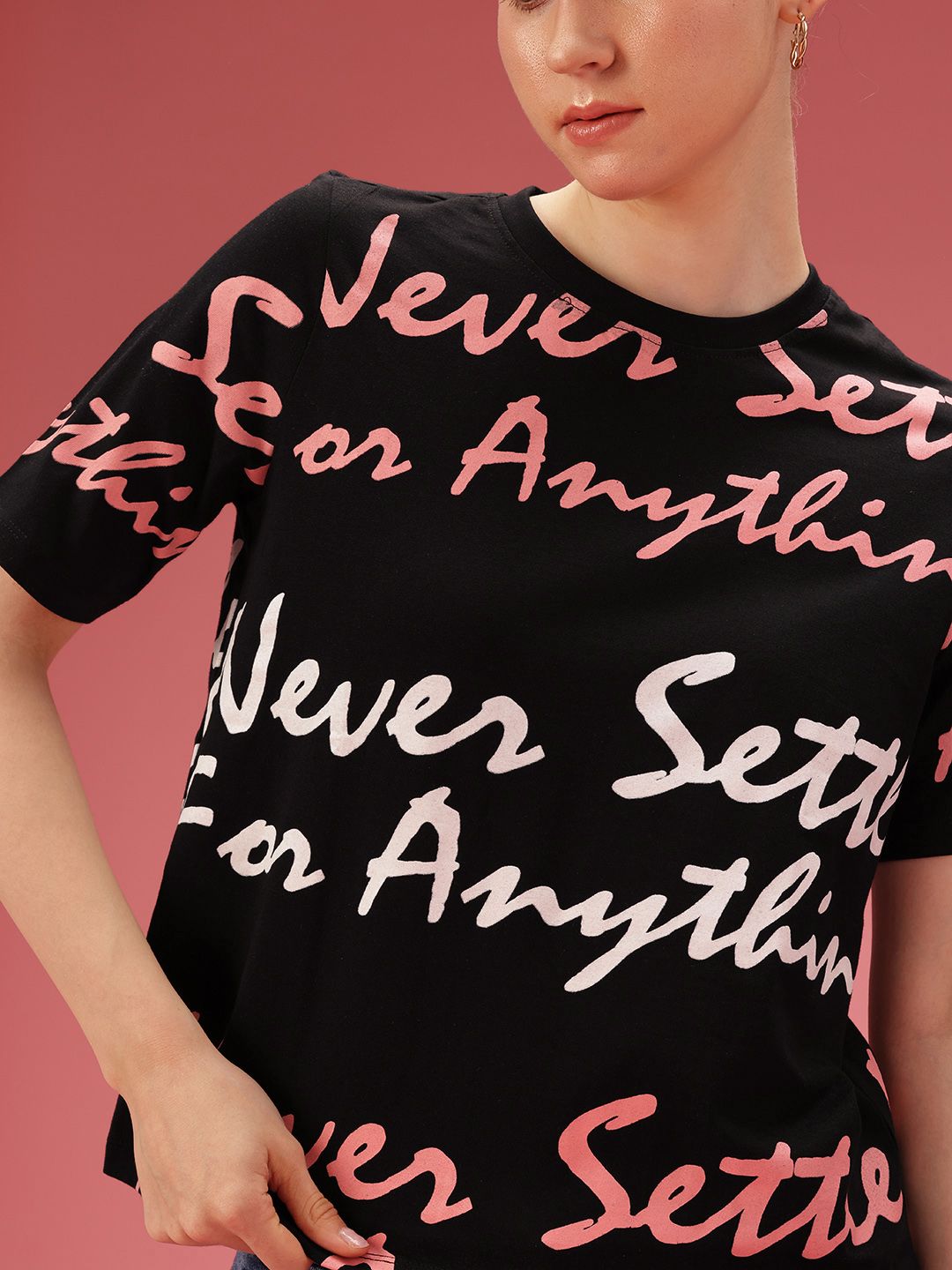 DressBerry Pure Cotton Typography Printed T-shirt