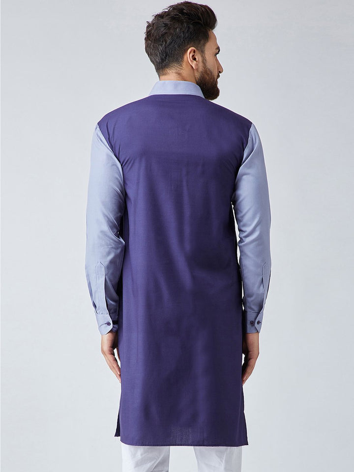 SOJANYA Men Navy Blue Solid Pathani Kurta