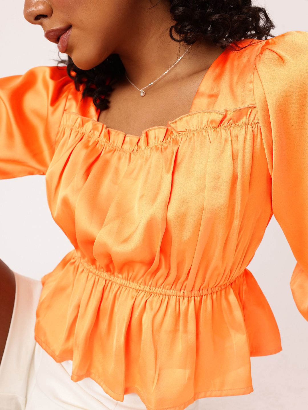 DressBerry Feels Like Satin Ruffle Dazzle Cinched Waist Top