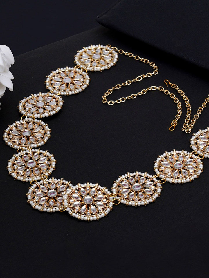 Karatcart Wanita Emas & White Beaded Kamarbandh