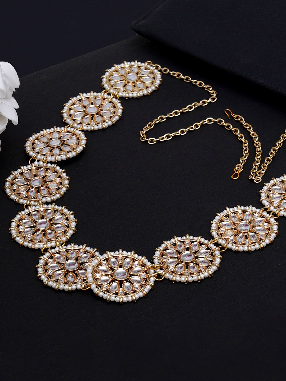 Karatcart Wanita Emas & White Beaded Kamarbandh