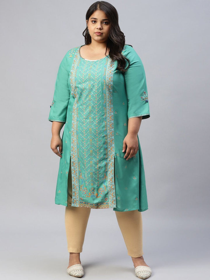 W Women Green Ethnic Motifs Printed Kurta