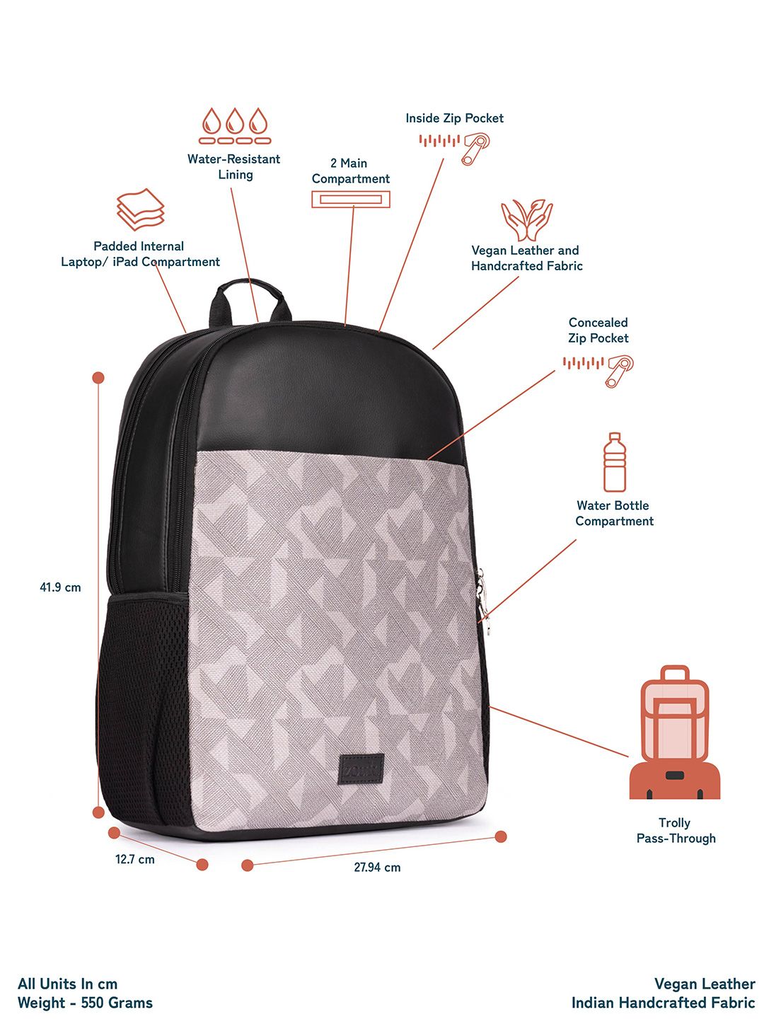 ZOUK Men Geometric Printed Water Resistance Backpack Up to 16 inch