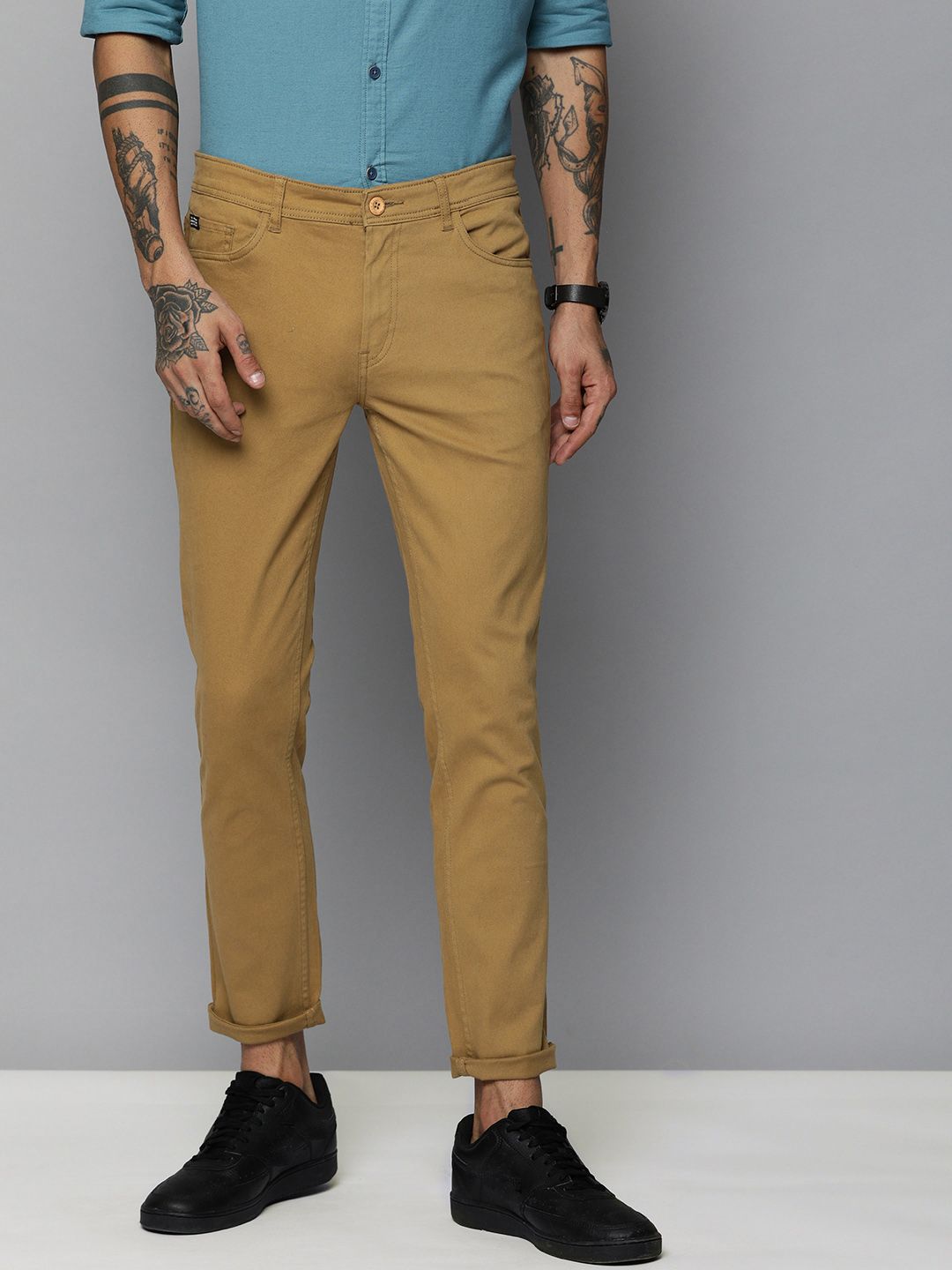 The Indian Garage Co Men Khaki Slim Fit Chinos Trousers
