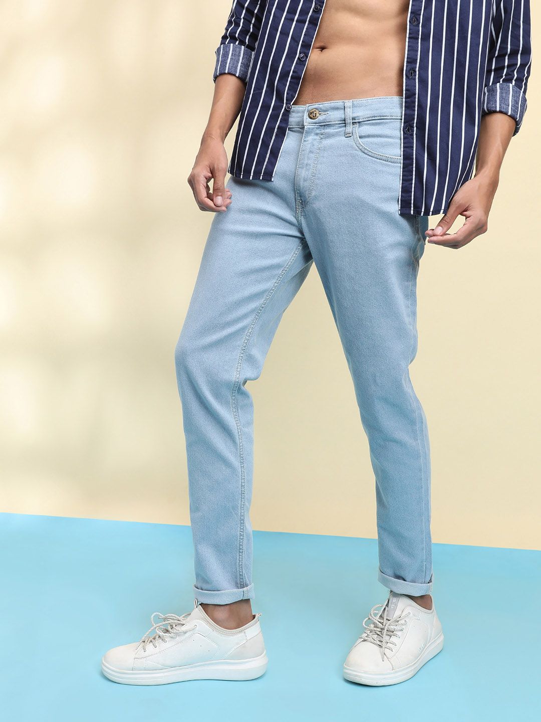 The Indian Garage Co Men Blue Slim Fit Mid-Rise Clean Look Stretchable Jeans