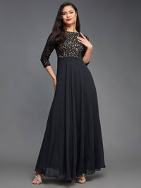 Miss Chase Women Self Design Side Pocketed Georgette Fit and Flare Dress