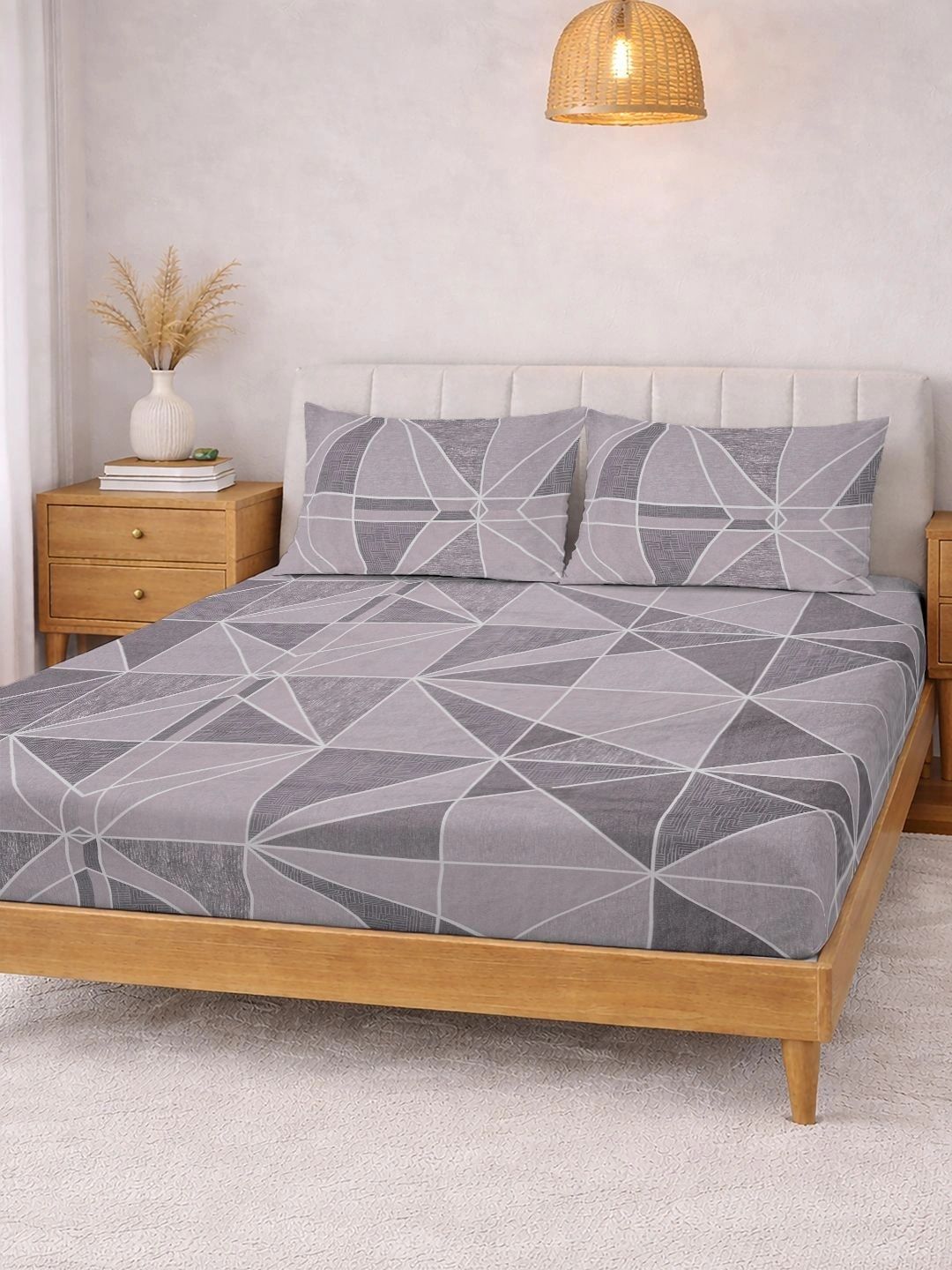 Moda Rapido X KLOTTHE Ungu & Kelabu Geometrik 300 TC Cadar King dengan 2 Sarung Bantal