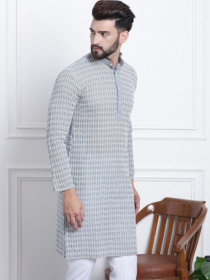 SOJANYA Motif Etnik Sulam Kurta Kapas Tulen