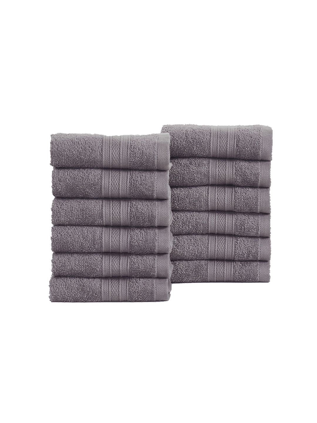 MYTRIDENT Charcoal Grey 500 GSM Set of 12 Cotton Face Towels