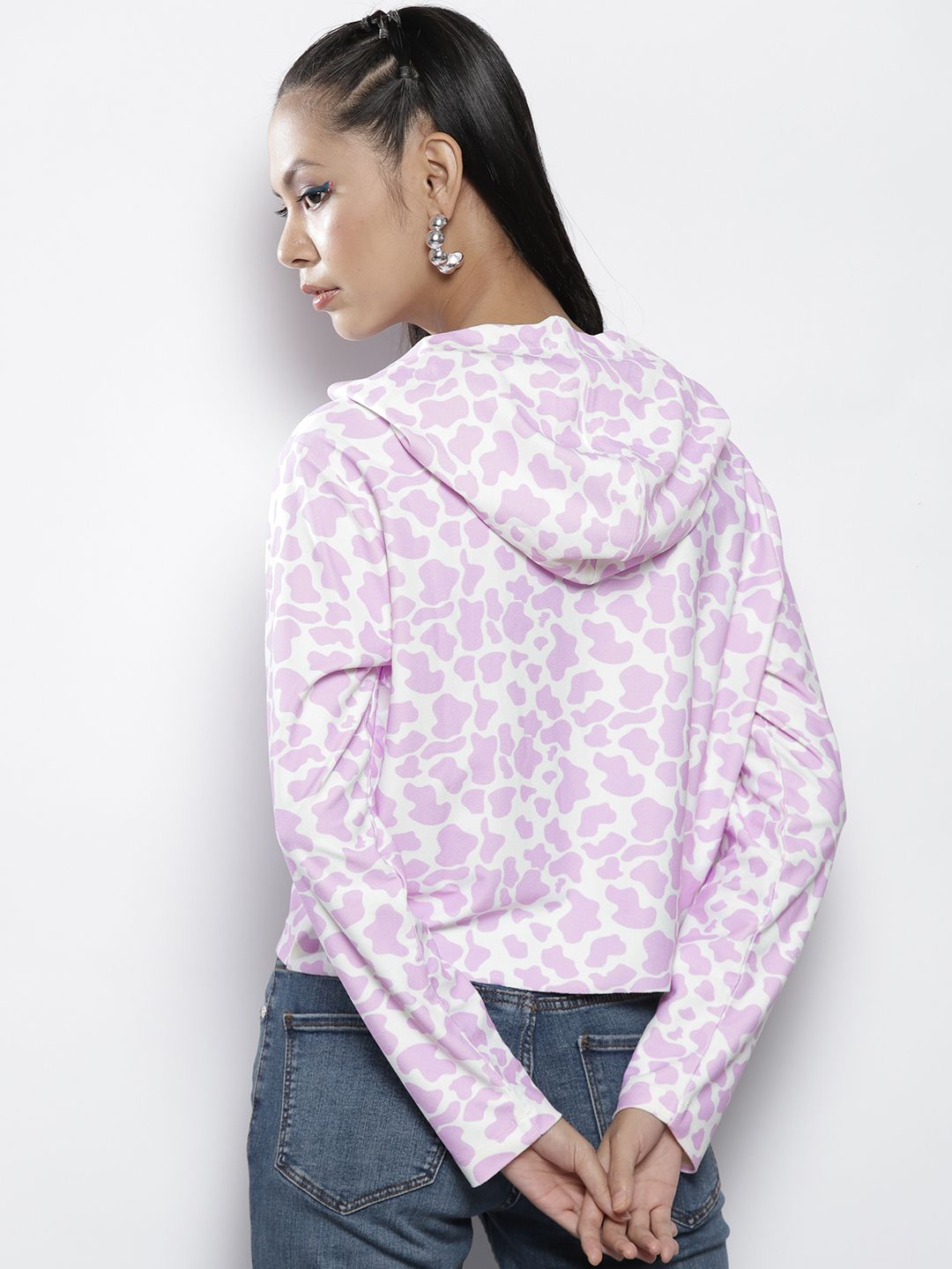 SASSAFRAS Women Lavender Printed Hooded Sweatshirt
