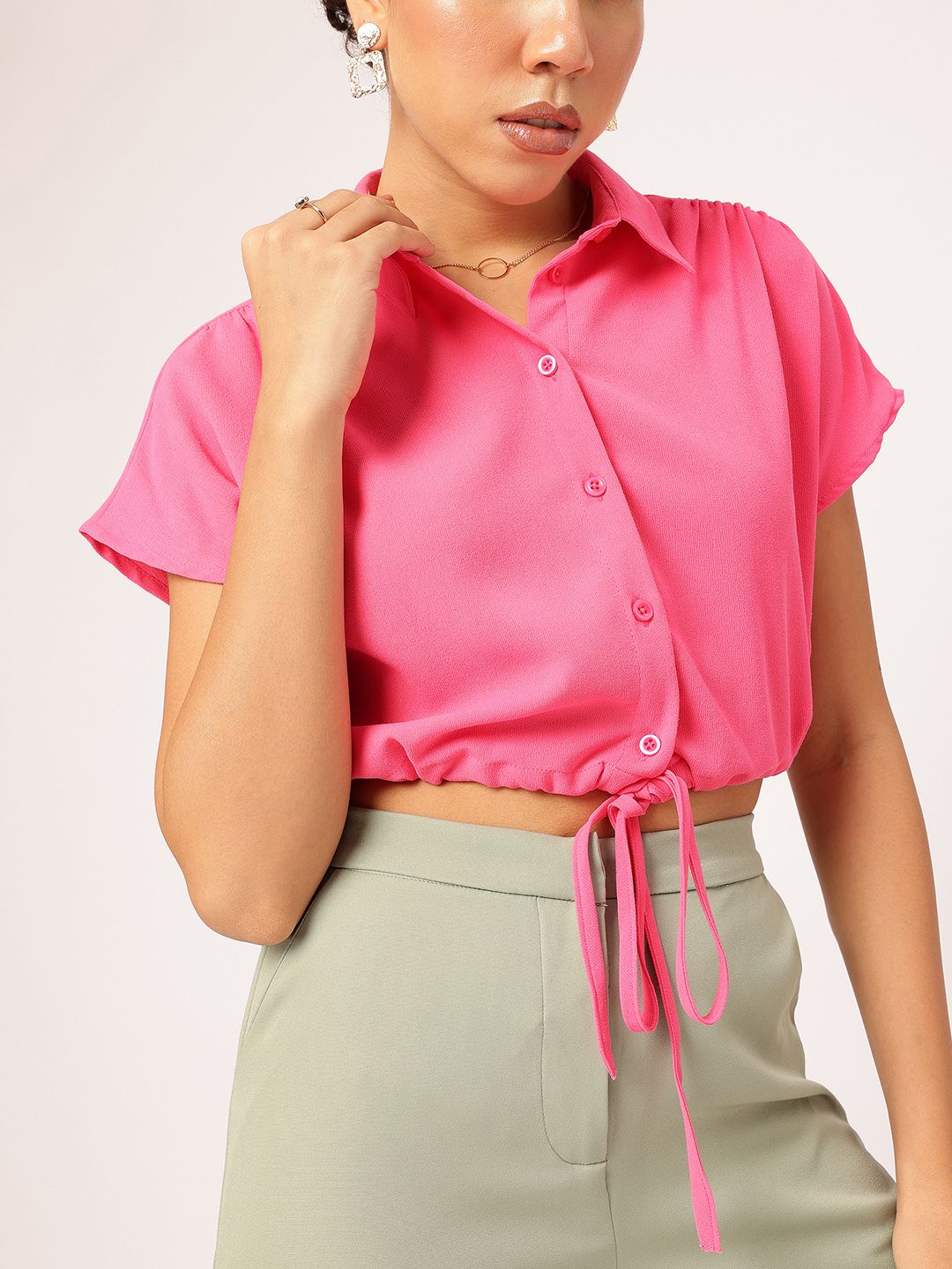 DressBerry K-Chic Waist Tie-Up Shirt Style Crop Top