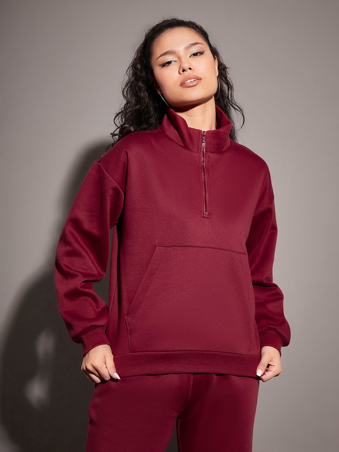 SASSAFRAS Maroon Mock Collar Sweatshirt