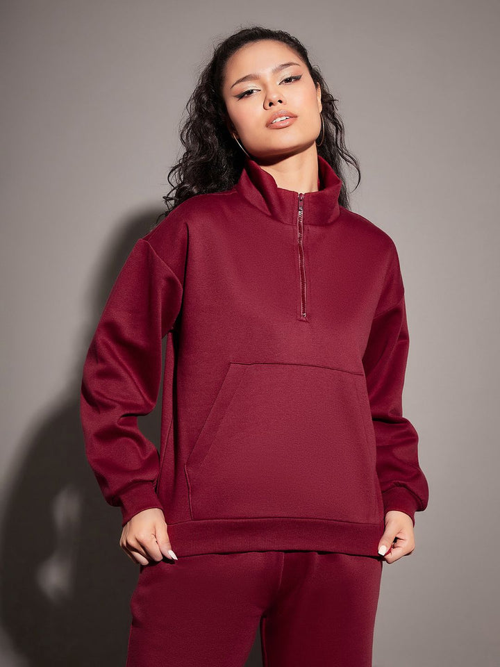SASSAFRAS Maroon Mock Collar Sweatshirt