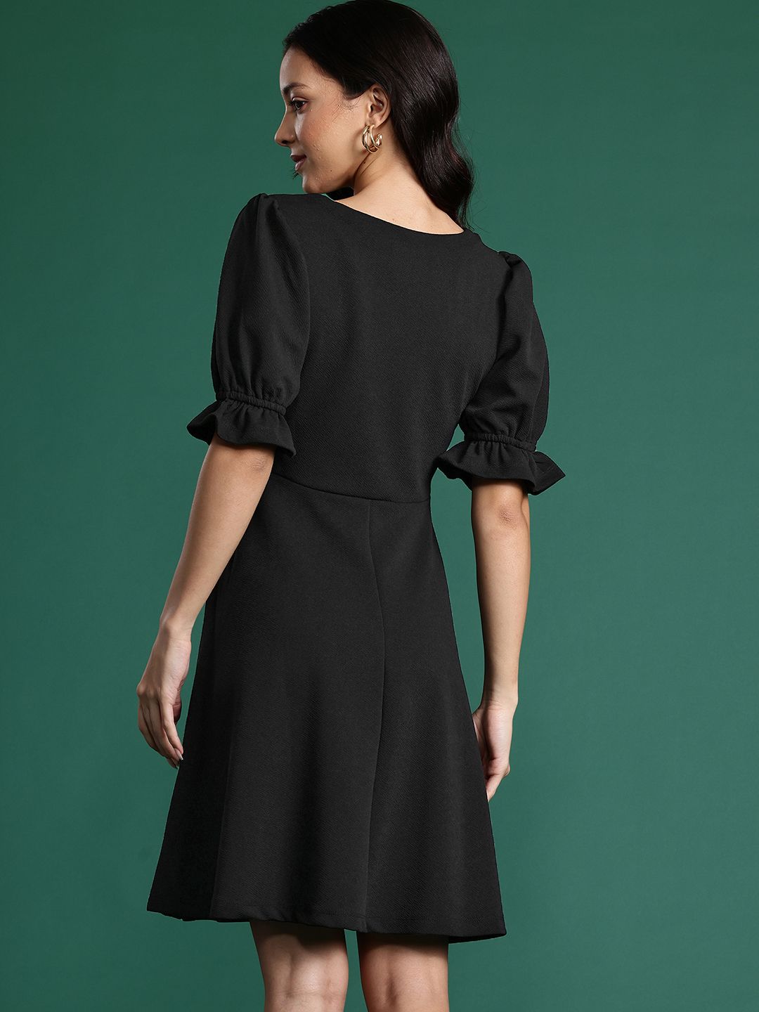 DressBerry Puff Sleeve A-Line Midi Dress