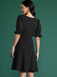 DressBerry Puff Sleeve A-Line Midi Dress