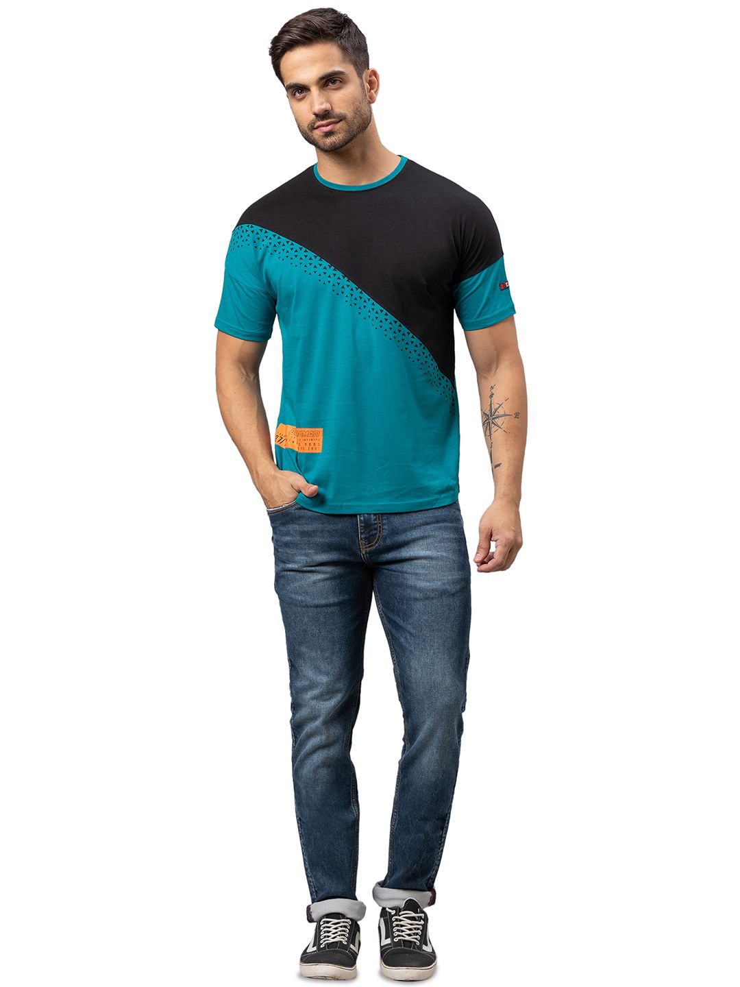Being Human Men Red Colourblocked Cotton T-shirt