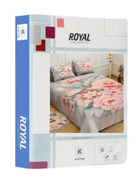 Moda Rapido X KLOTTHE Peach-Coloured & Grey Floral 400 TC King Bedsheet with 2 Pillow Covers
