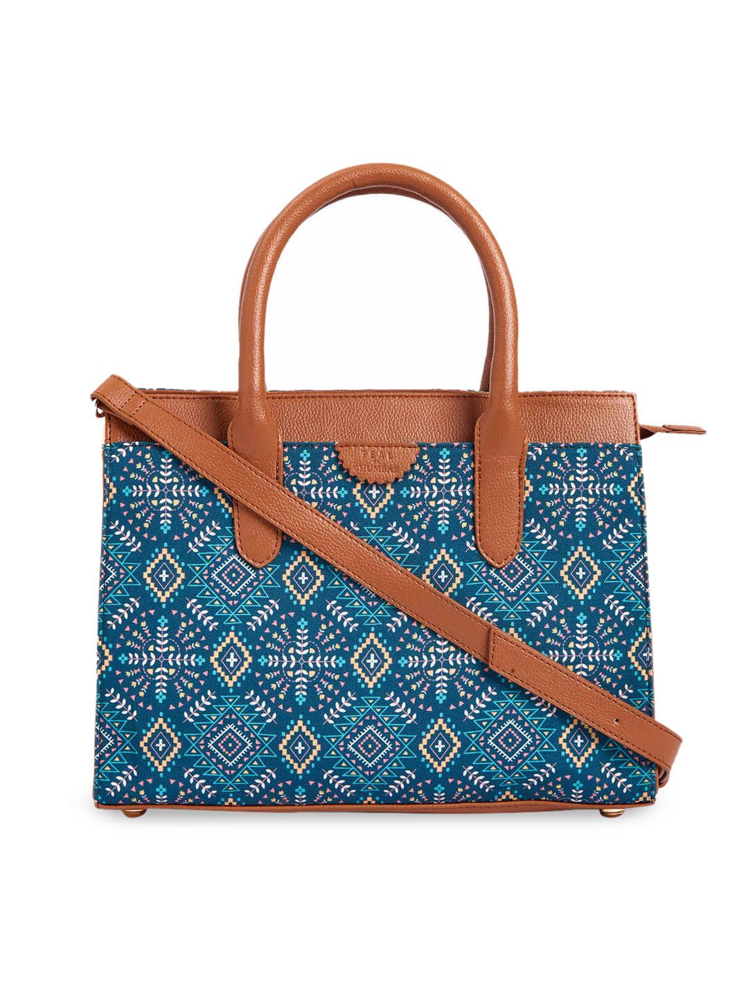 TEAL BY CHUMBAK Two Handles Ethnic Motifs Printed Structured Handheld Bag