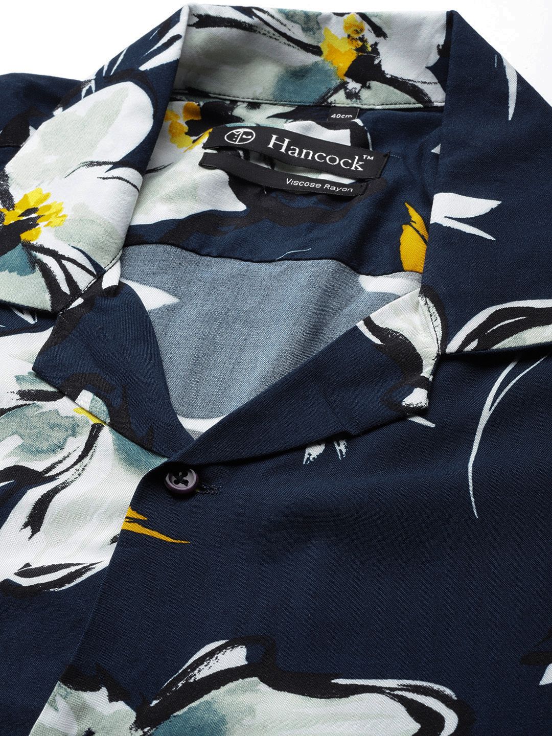 Hancock Men Navy Blue & White Santai Bercetak Baju Kasual