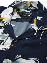 Hancock Men Navy Blue & White Santai Bercetak Baju Kasual