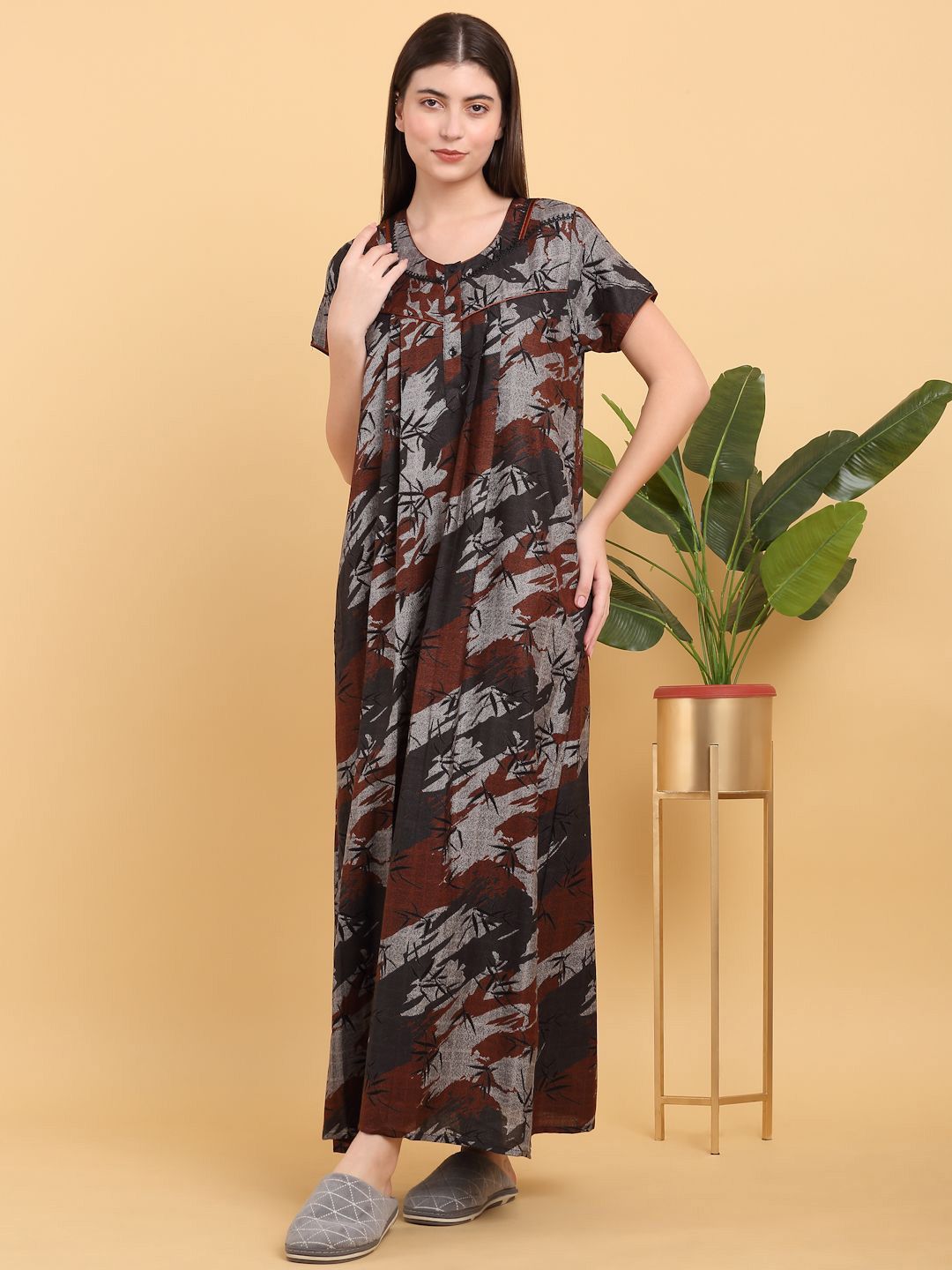 Sweet Dreams Round Neck Printed Maxi Nightdress