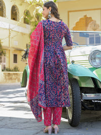 KALINI Floral Printed V-Neck Anarkali Kurta With Trousers And Dupatta