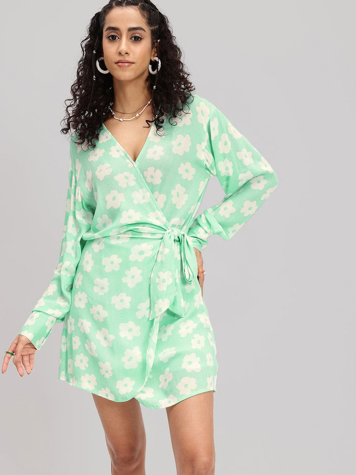 DressBerry 90s Florals Wrap Twist Mini Dress