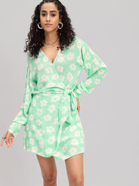 DressBerry 90s Florals Wrap Twist Mini Dress