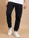 Highlander Men Navy Blue Mid-Rise Cotton Cargo Joggers