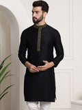 SOJANYA Men Black Woven Design Straight Kurta