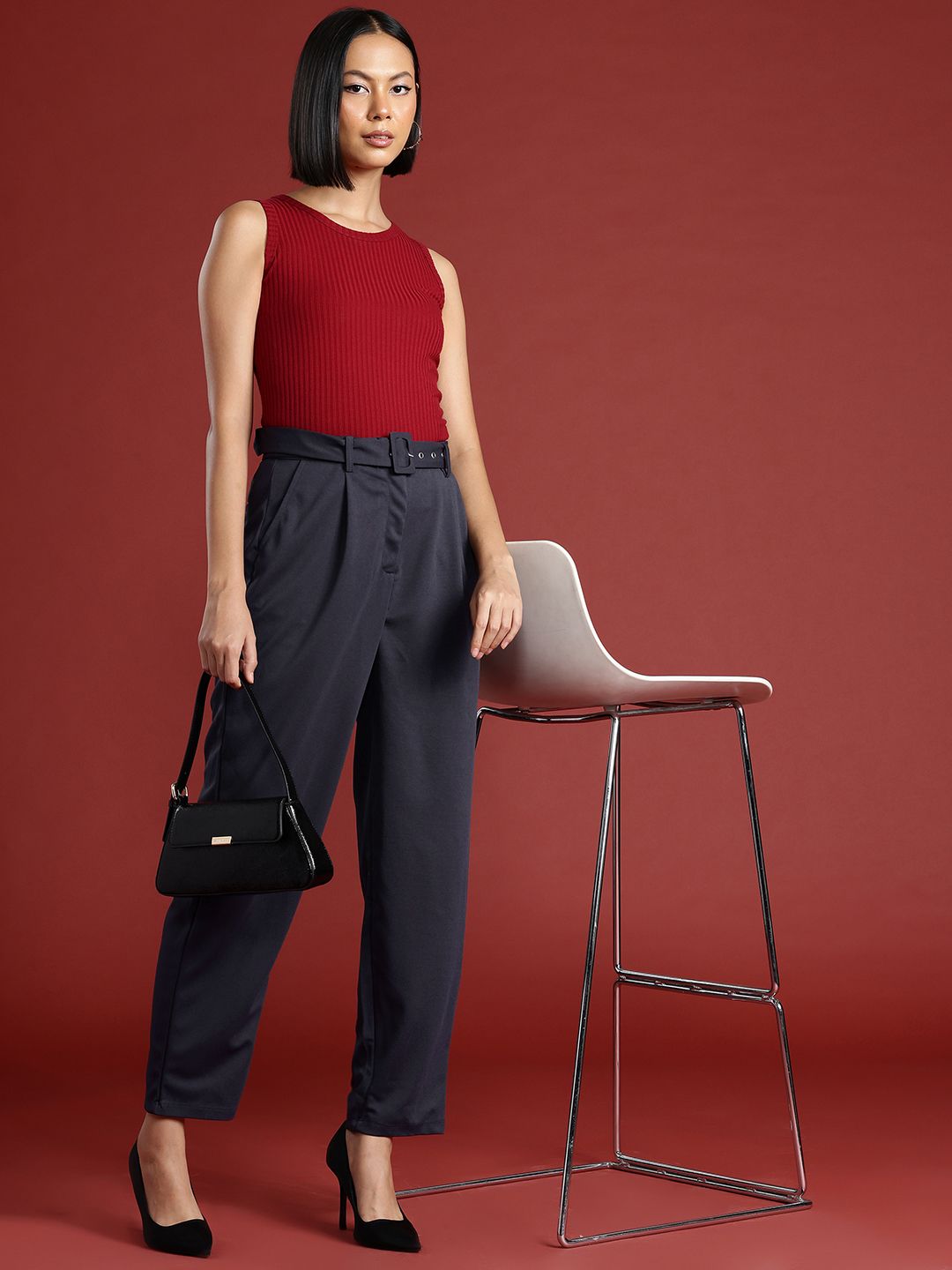 all about you Women High-Rise Pleated Trousers With a Belt