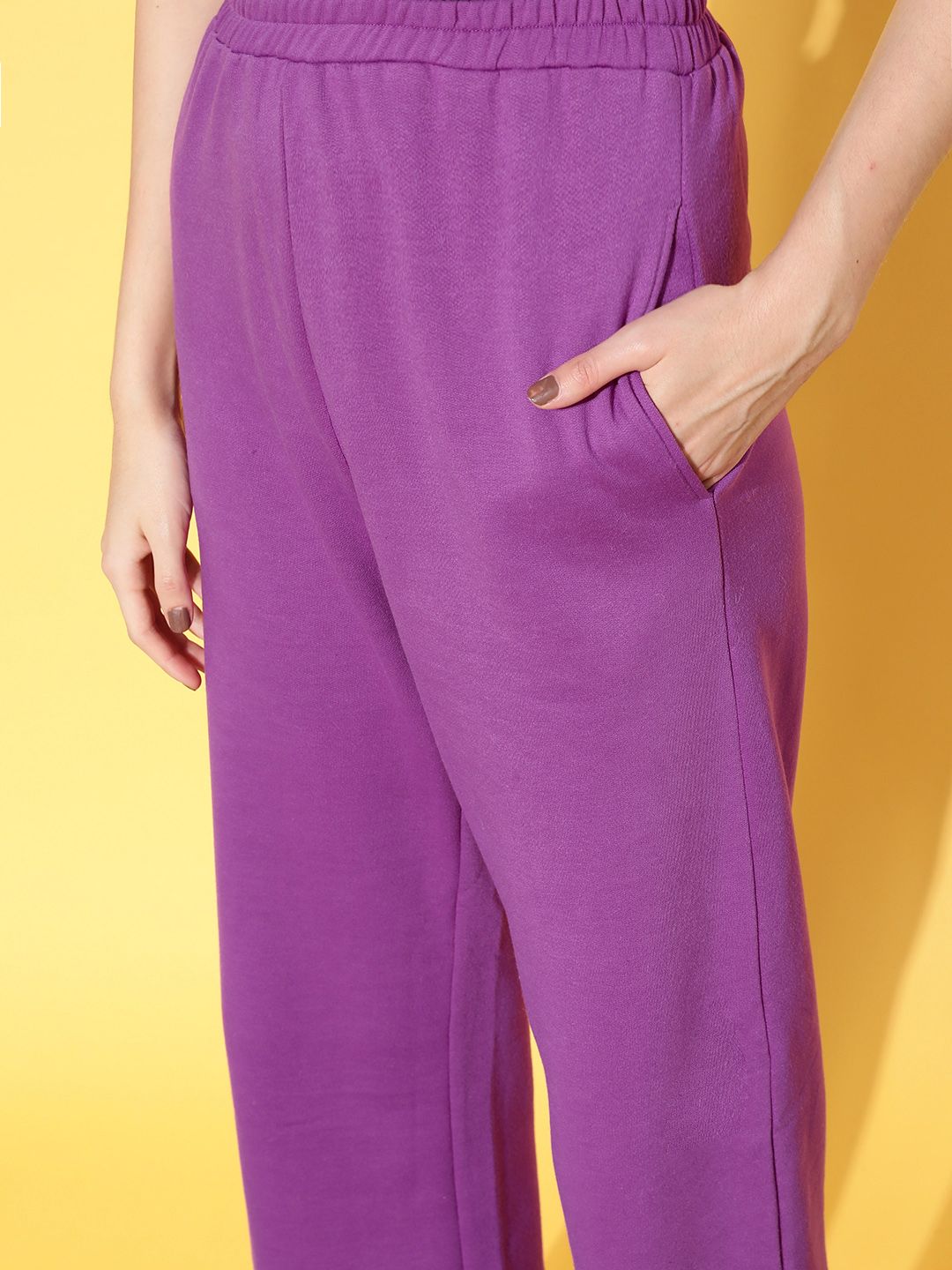 SASSAFRAS Women Purple & White Printed Sweatshirts and Trousers