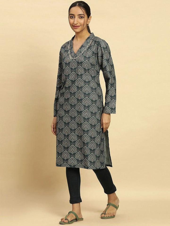 W Ethnic Motifs Printed V-Neck Kurta