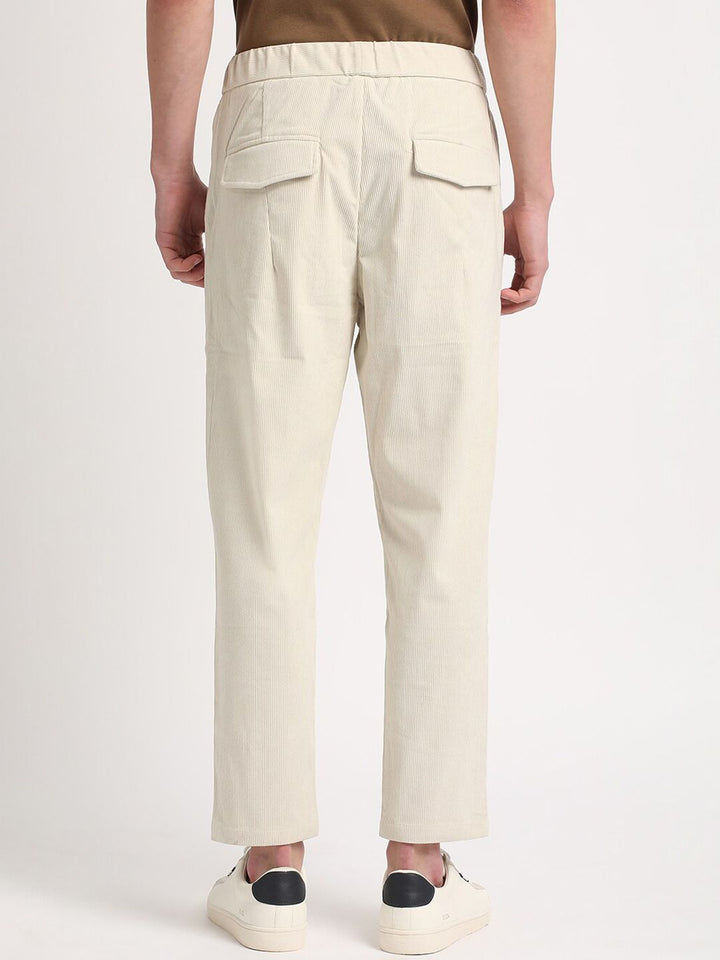 THE BEAR HOUSE Men Relaxed Loose Fit Corduroy Cotton Pleated Regular Trousers