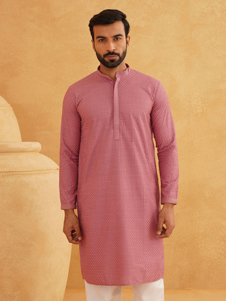 SOJANYA Geometrik Sulam Kapas Kurta Lurus