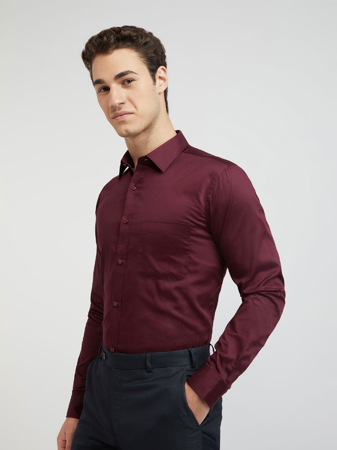 Raymond Men Maroon Pure Cotton Slim Fit Long Sleeves Formal Shirt