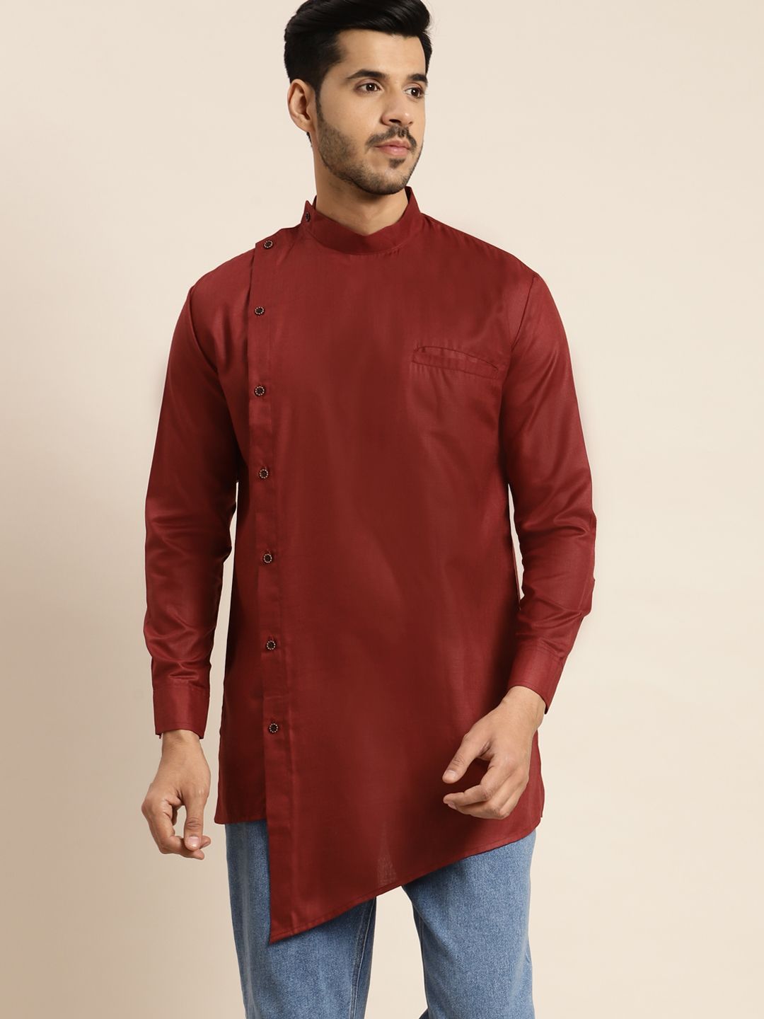 Anug by SOJANYA Men Maroon Solid Kurta