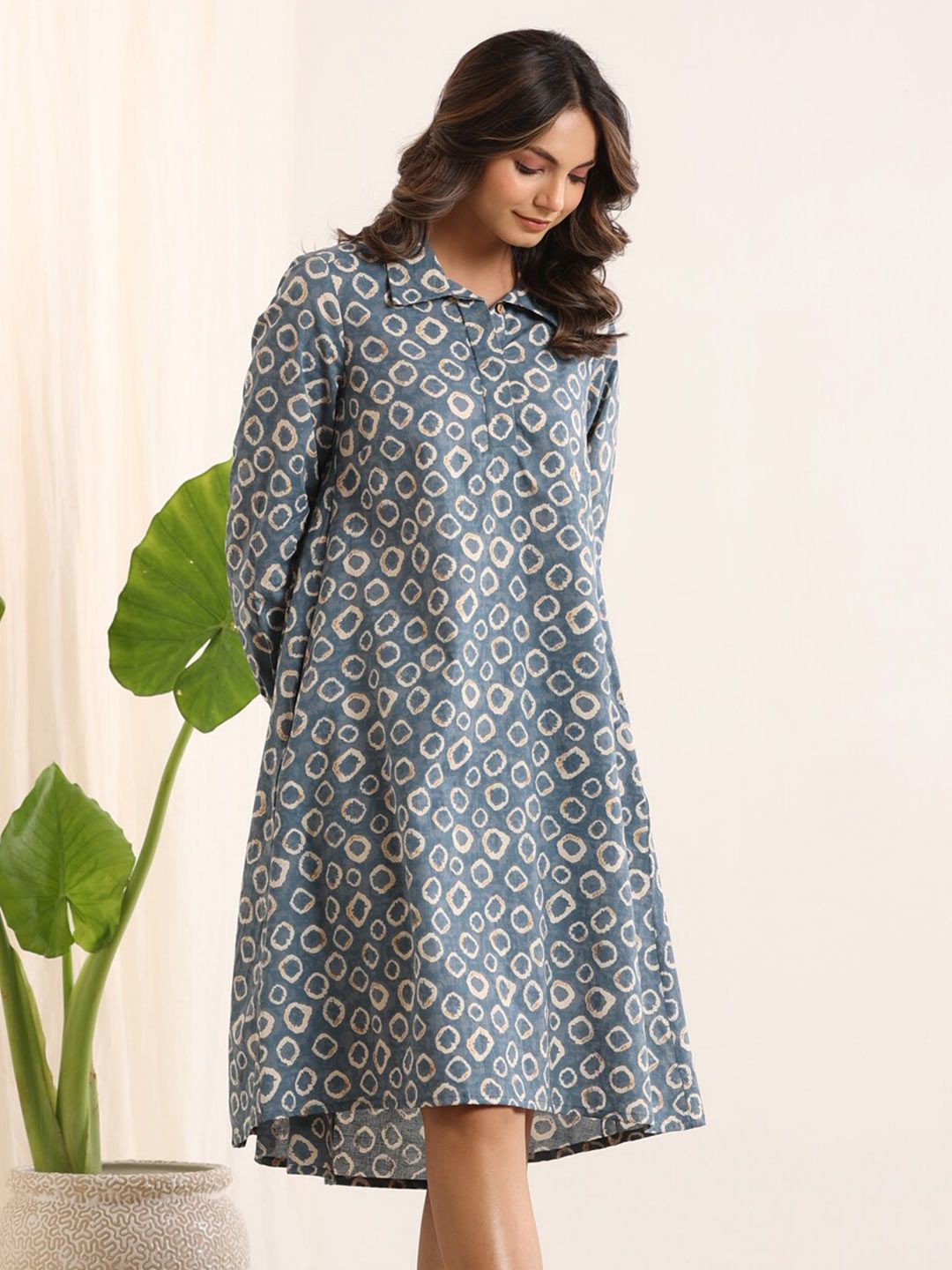 SANSKRUTIHOMES Geometric Printed Pure Cotton Kaftan Nightdress