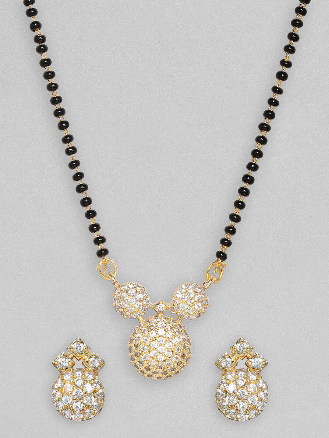 Rubans 18K Mangalsutra berlapis emas dengan loket & anting-anting pukulan zirkonia padu