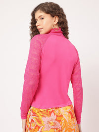 DressBerry Edgy Elegance Lace High-Neck & Sleeves Fitted Top