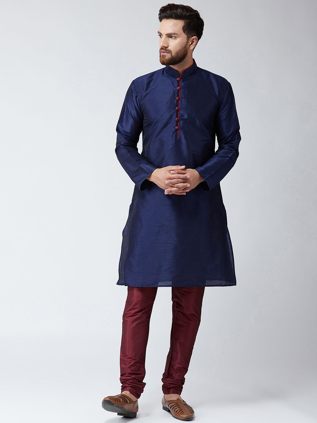 SOJANYA Men Navy Blue Solid Straight Kurta
