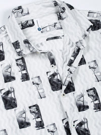 Thomas Scott Men Classic Slim Fit Spread Collar Abstract Printed Casual Shirt