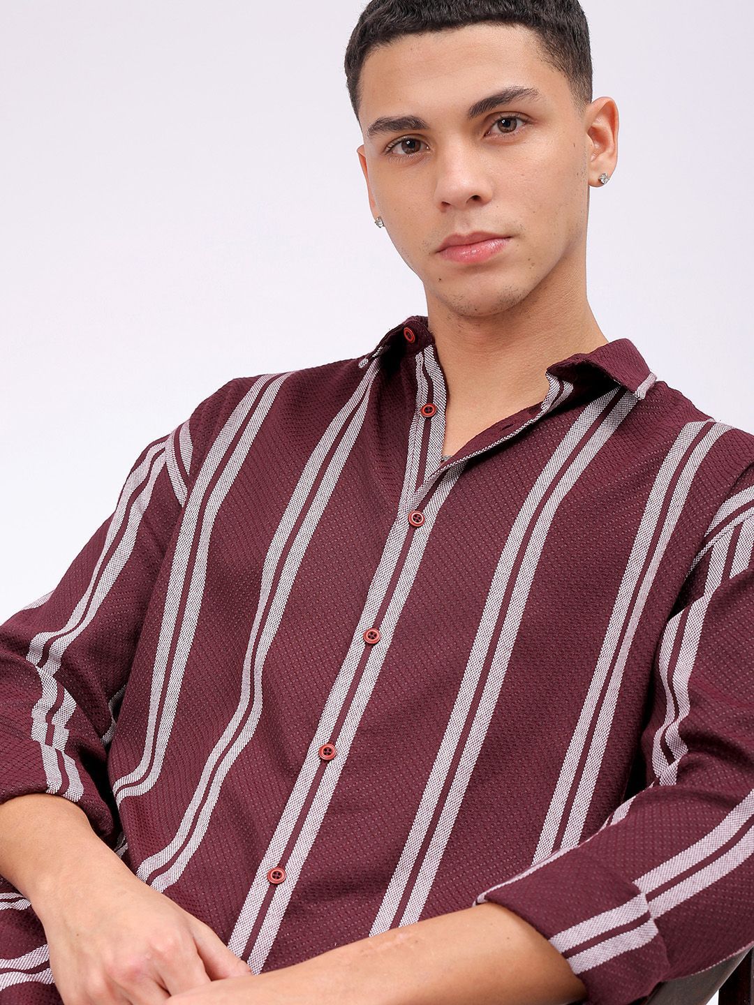 The Indian Garage Co Men Relaxed Fit Striped Dobby Textured Resortwear Shirt