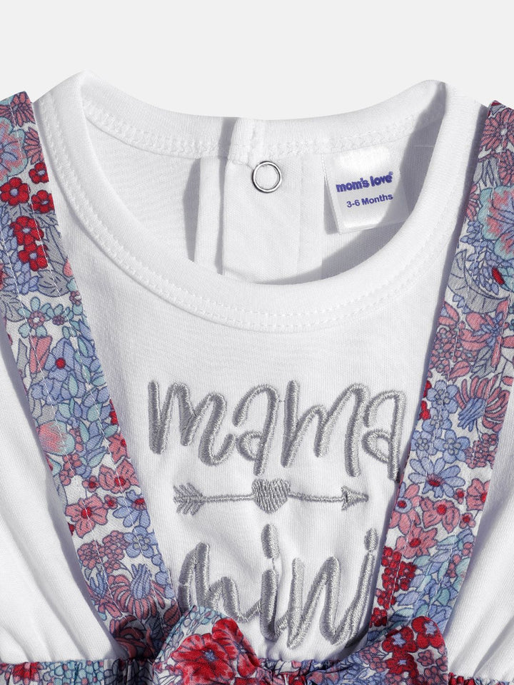 Moms Love Infant Girls Floral Print Bow Detail Pleated Fit & Flare Dress