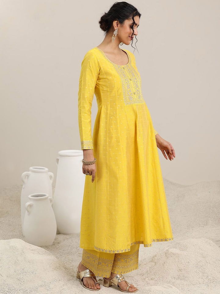 Libas Embroidered Panelled Chanderi Silk A-Line Kurta with Trouser & Dupatta