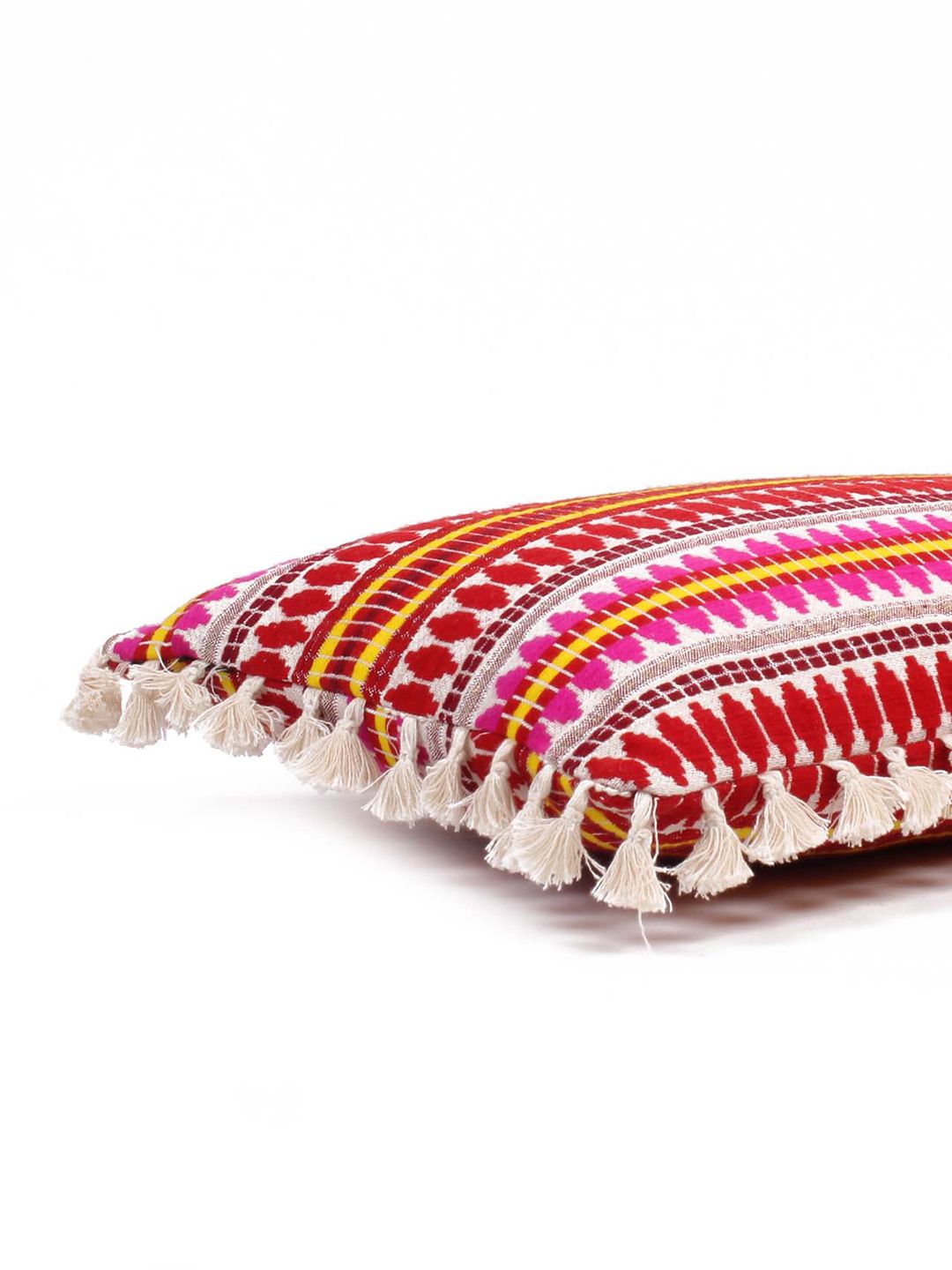 STITCHNEST Red & White 2-Pieces Embroidered Woollen Rectangle Cushion Covers