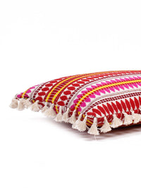 STITCHNEST Red & White 2-Pieces Embroidered Woollen Rectangle Cushion Covers