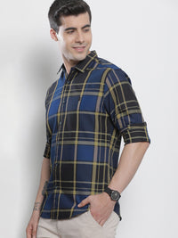 The Indian Garage Co Men Blue & Black Checked Pure Cotton Casual Shirt